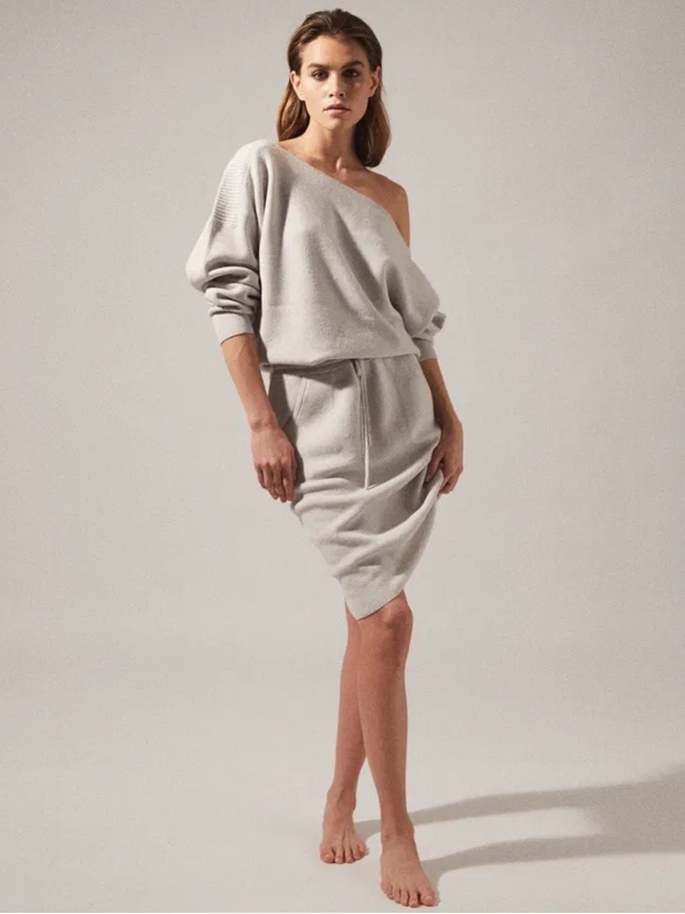 REISS Amara Off The Shoulder Knit Dress Grey Size XS